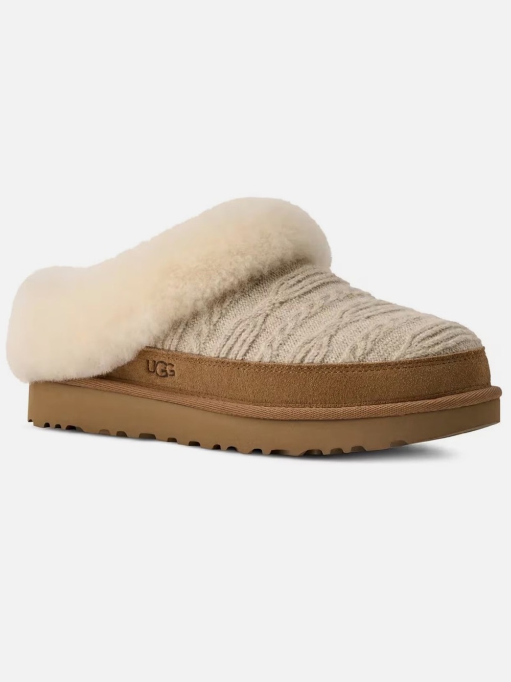 UGG Women's Bailey Knit Sheepskin Clog in Chestnut & Cream size 8
